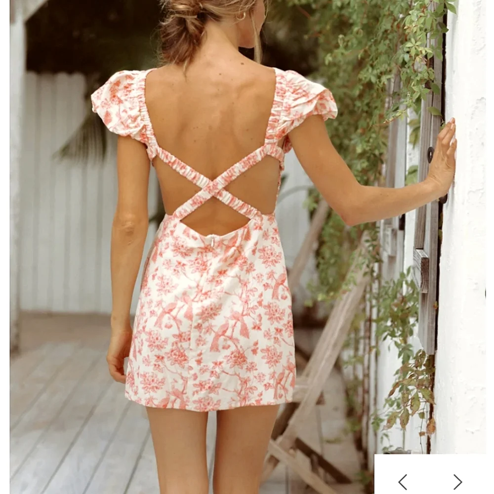 Krewe Du Q Rhodes Floral Mini Dress Tea Party Cocktail Coquette Puff Sleeve - Picture 6 of 8